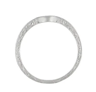 Art Deco Scrolls Engraved Contoured Wedding Band in Platinum