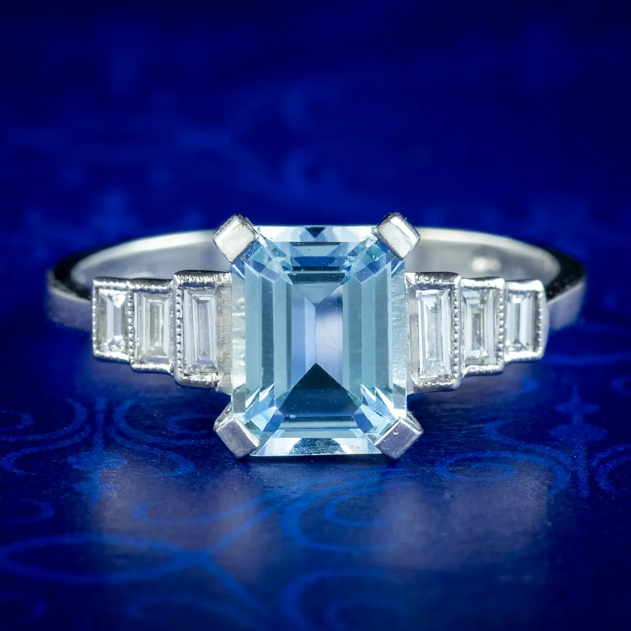 Art Deco Style Aquamarine Diamond Ring 1.8ct Aqua