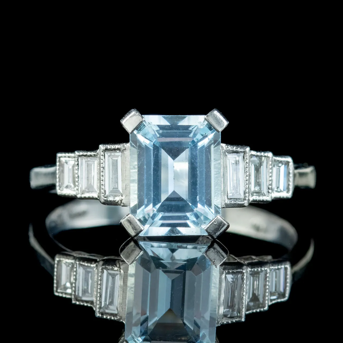 Art Deco Style Aquamarine Diamond Ring 1.8ct Aqua