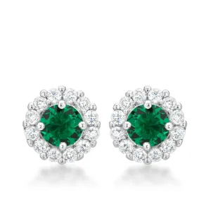 Belle Emerald Green Halo Stud Earrings | 2ct