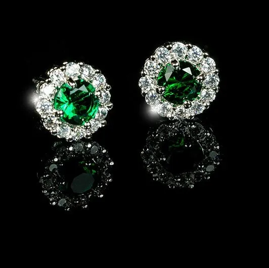 Belle Emerald Green Halo Stud Earrings | 2ct