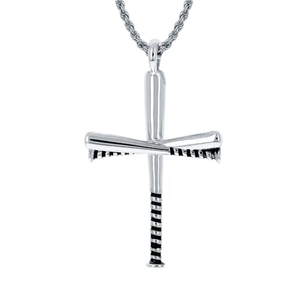 Black Grip Baseball Bat Cross Necklace | Gold