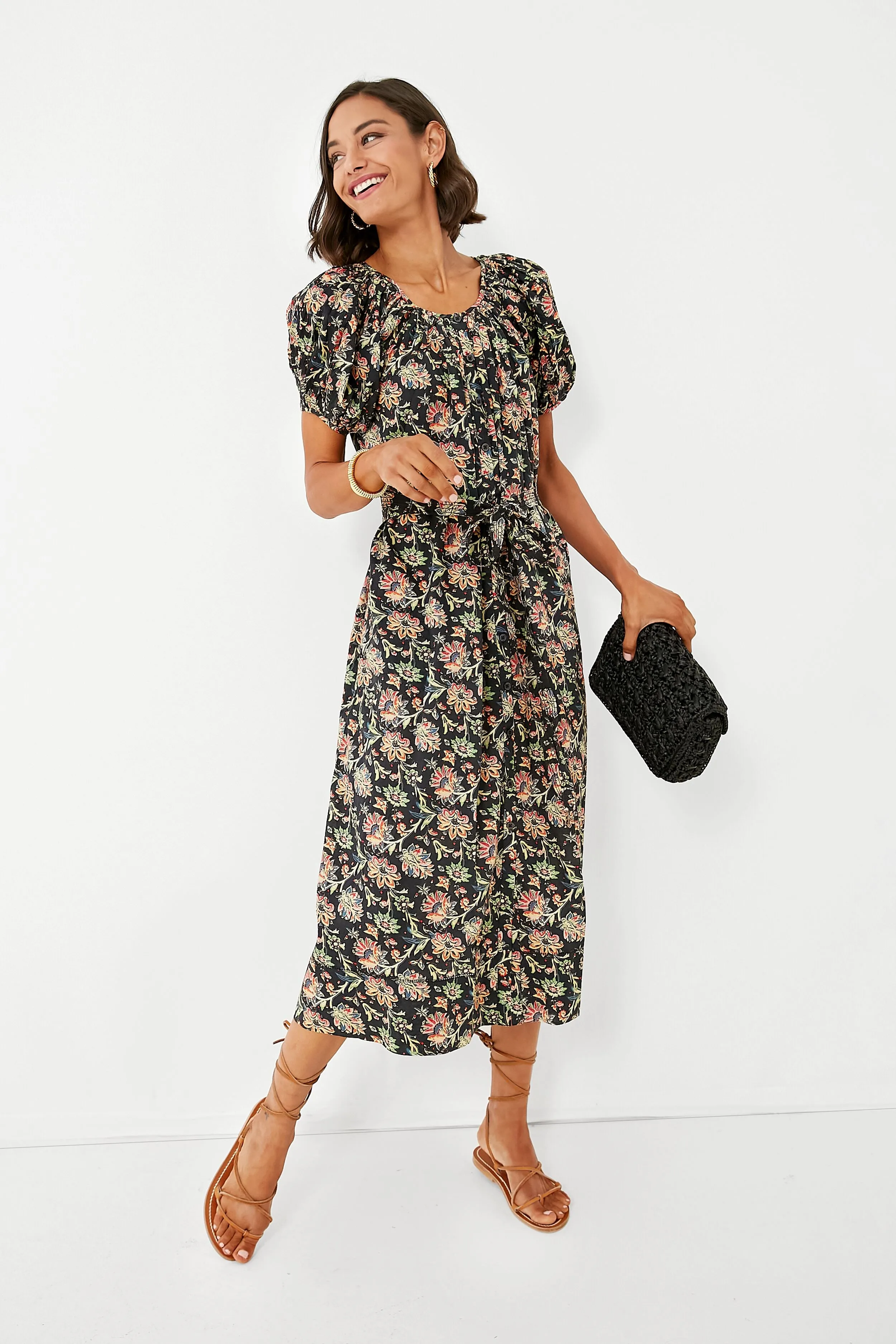 Black Paisley Floral The Seascape Dress