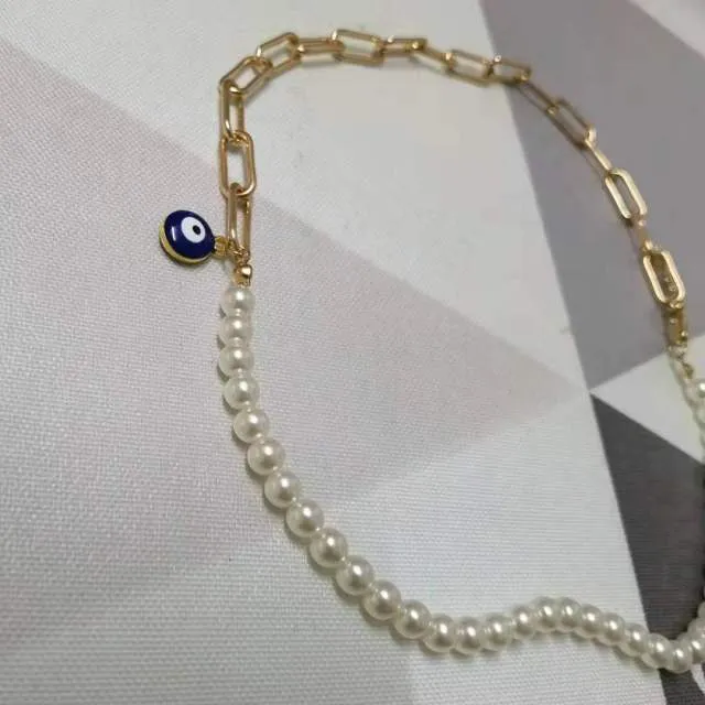 Blue Evil Eye Necklace, Handmade Turkish Glass and 18kt gold filled