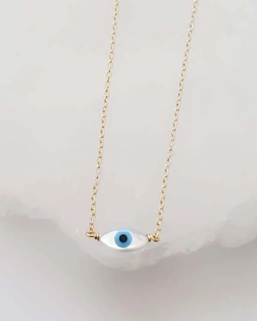 Blue Evil Eye Necklace, Handmade Turkish Glass and 18kt gold filled