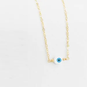 Blue Evil Eye Necklace, Handmade Turkish Glass and 18kt gold filled