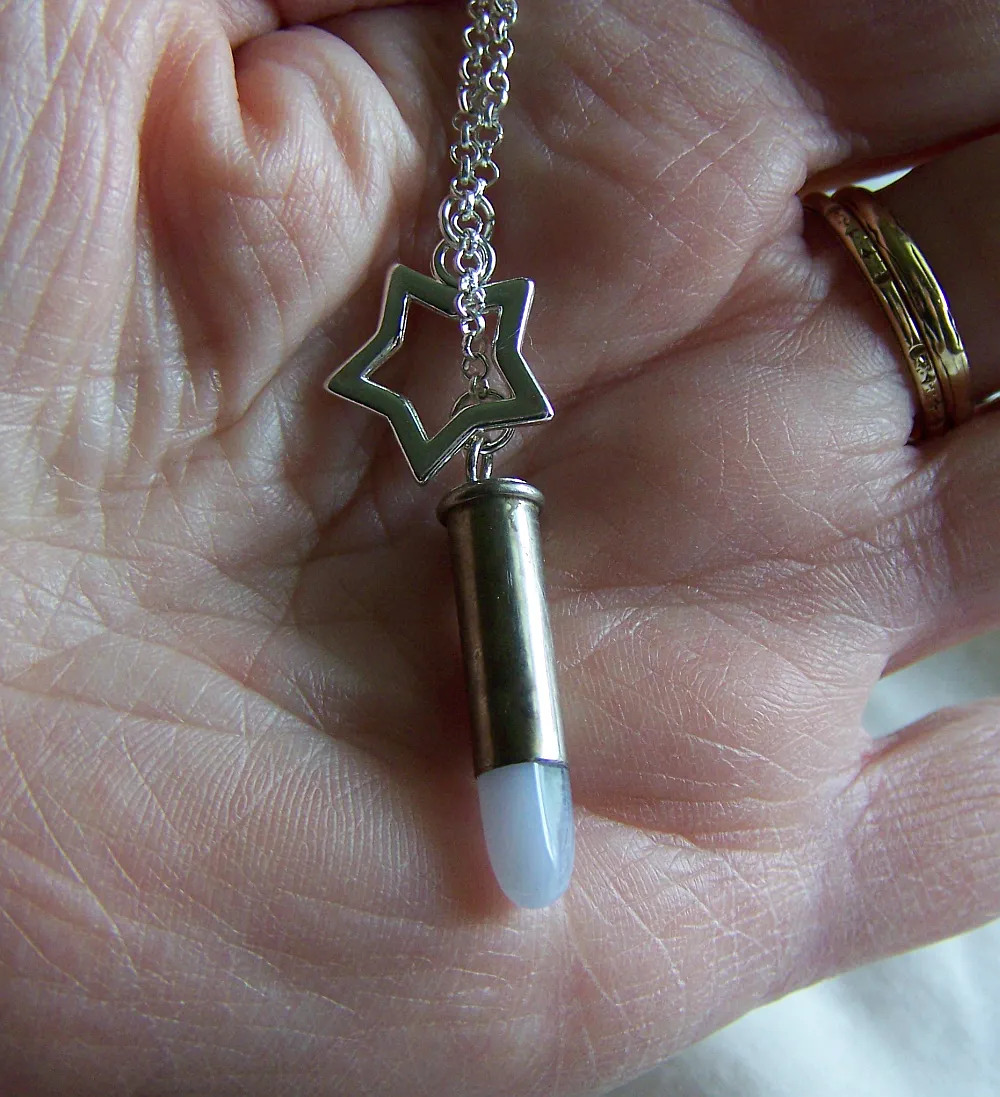 Blue Lace Agate Silver Star Bullet Jewelry Necklace