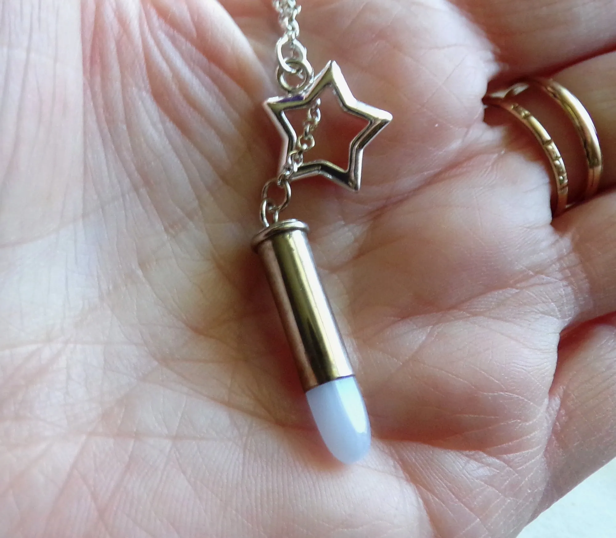 Blue Lace Agate Silver Star Bullet Jewelry Necklace