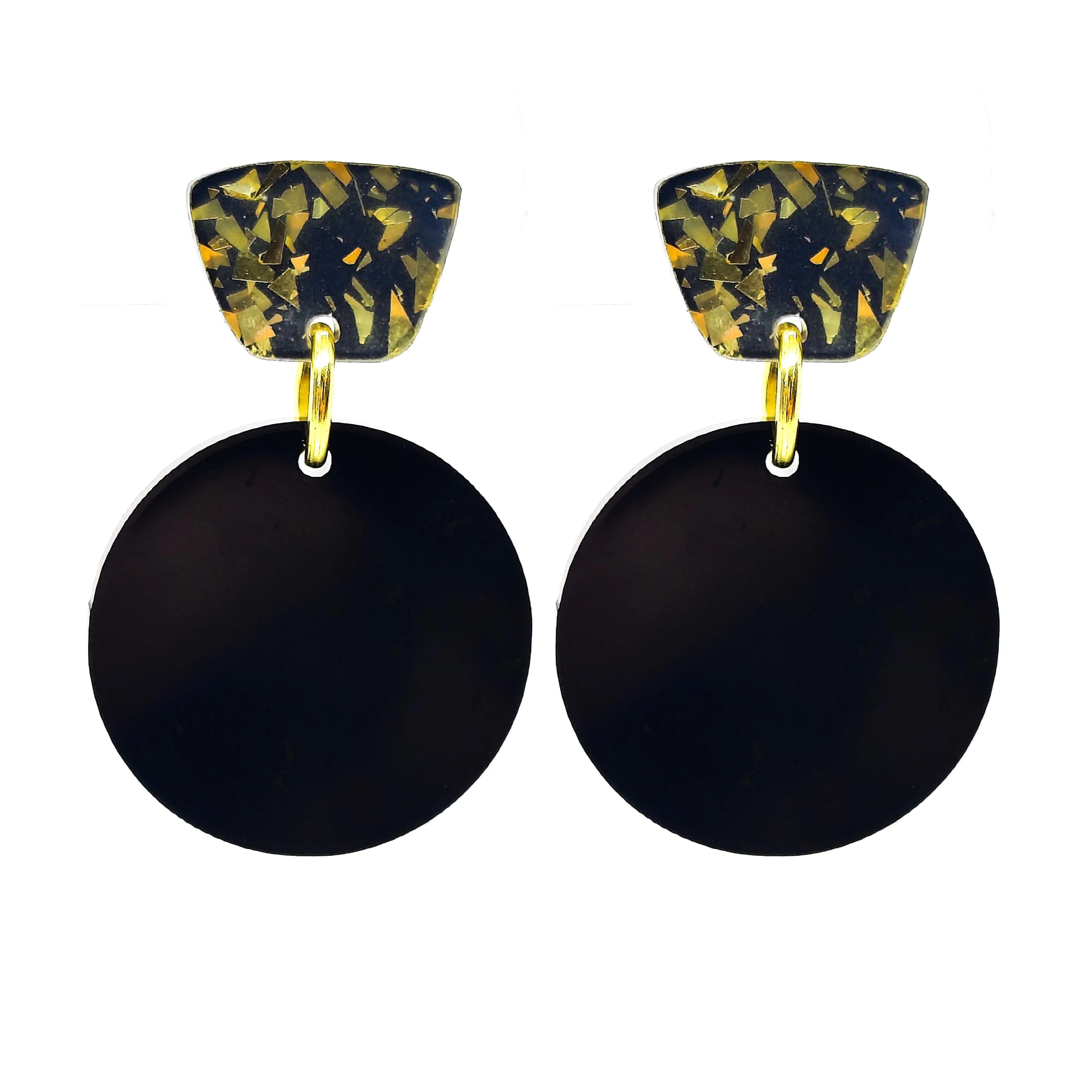 Boho Black and Gold Sparkle Drop Earrings