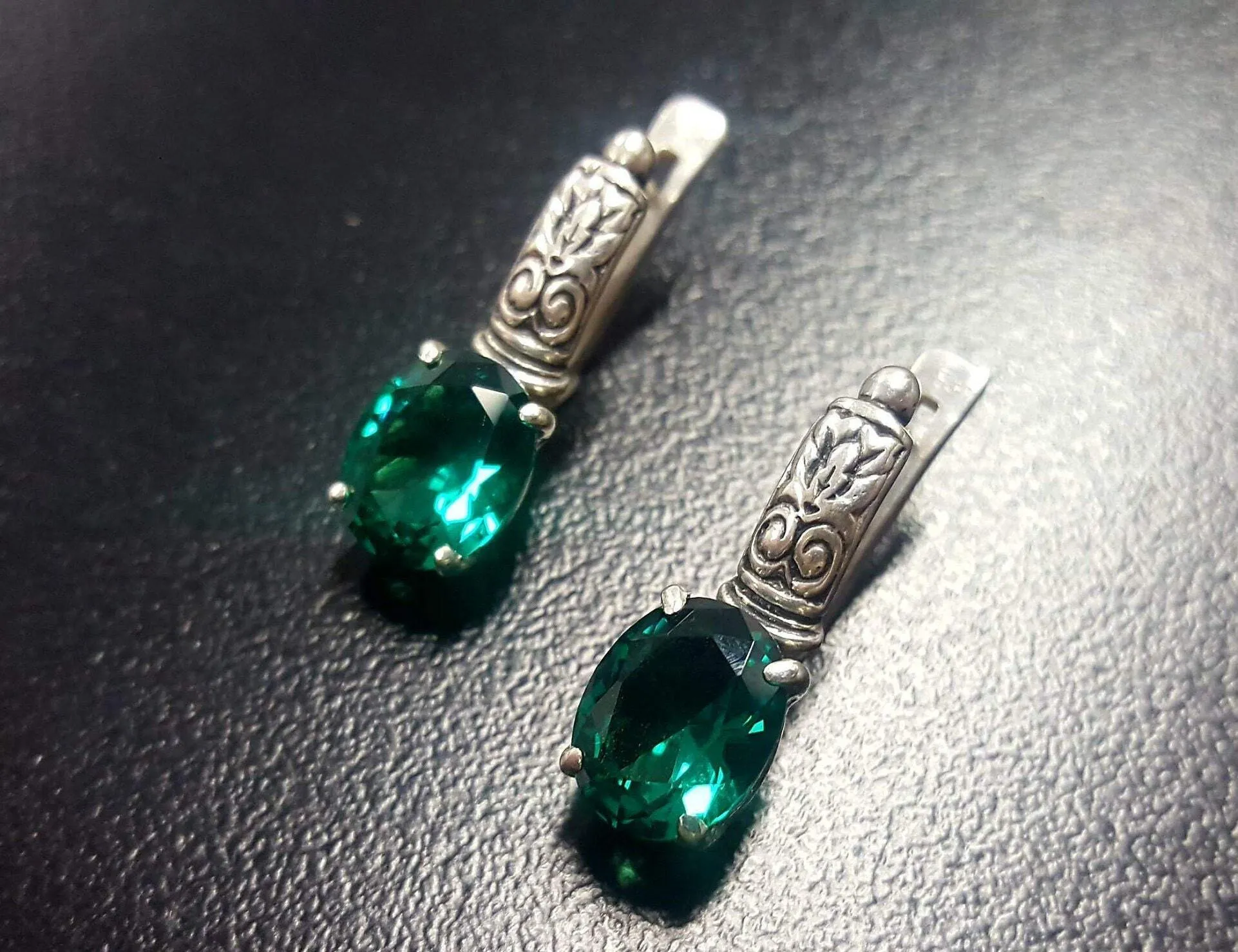 Boho Emerald Earrings - Green Drop Earrings - Vintage Tribal Earrings