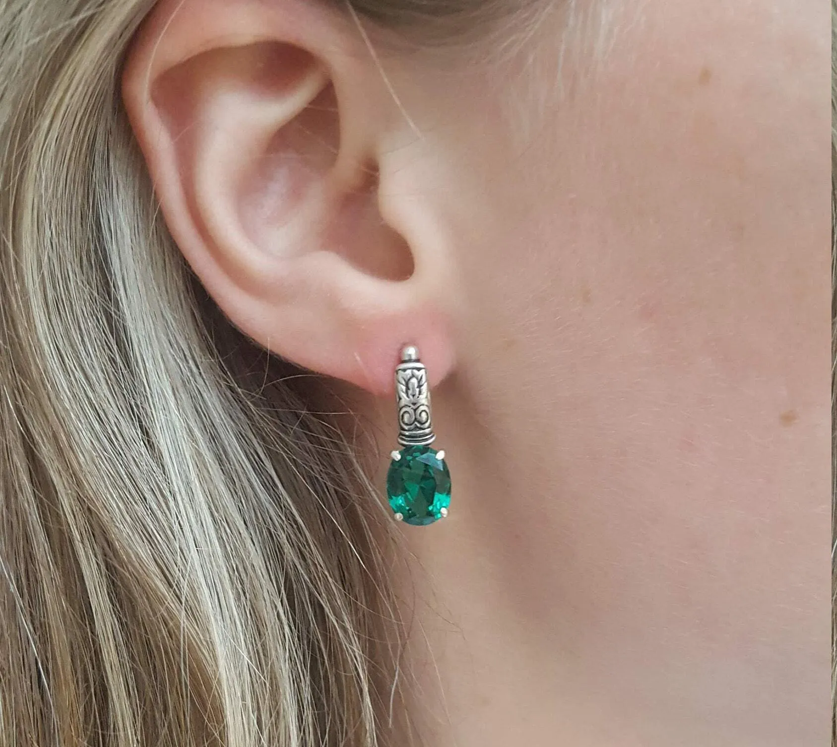 Boho Emerald Earrings - Green Drop Earrings - Vintage Tribal Earrings