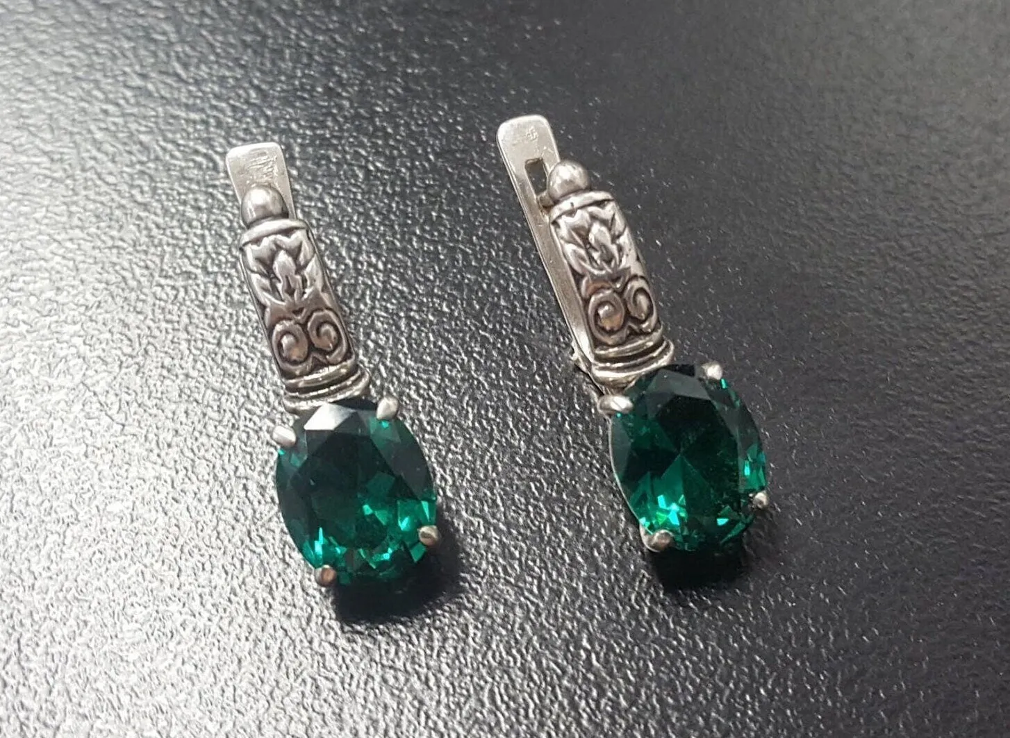 Boho Emerald Earrings - Green Drop Earrings - Vintage Tribal Earrings