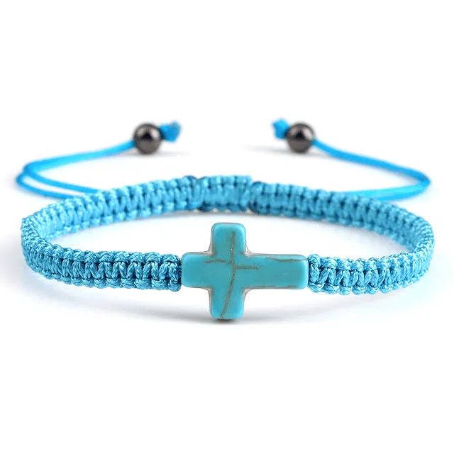 Braided Christian Bracelet with Matching Color Cross Charm