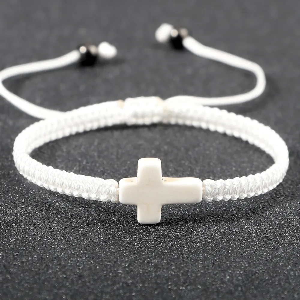 Braided Christian Bracelet with Matching Color Cross Charm