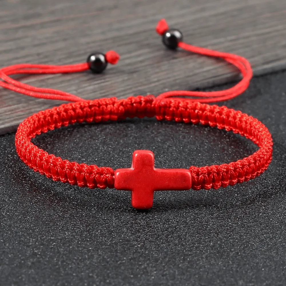 Braided Christian Bracelet with Matching Color Cross Charm