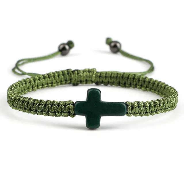 Braided Christian Bracelet with Matching Color Cross Charm