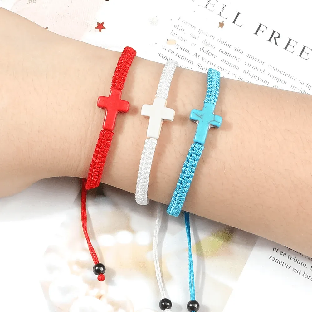 Braided Christian Bracelet with Matching Color Cross Charm