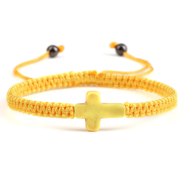 Braided Christian Bracelet with Matching Color Cross Charm