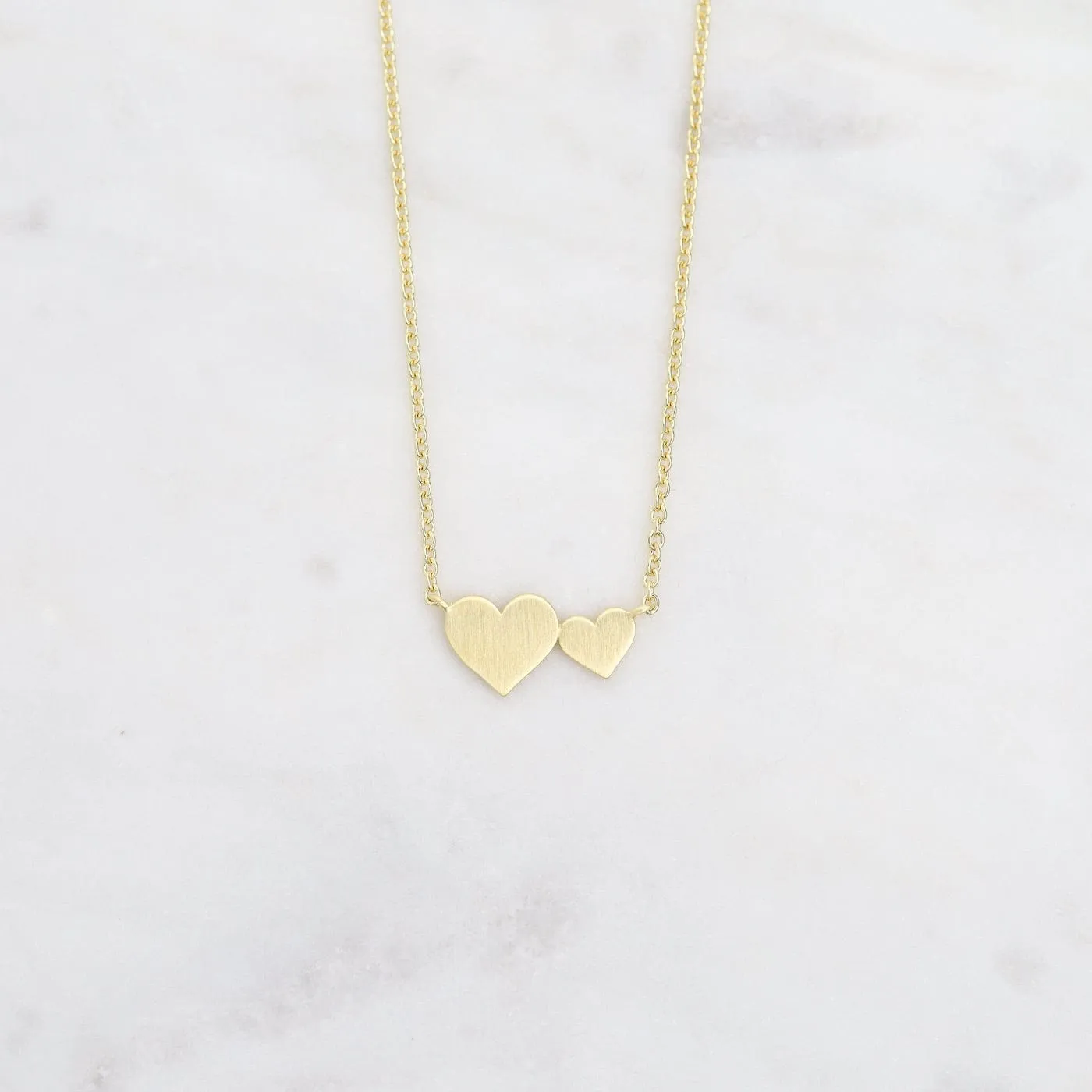 Brushed Vermeil Big & Little Hearts Necklace