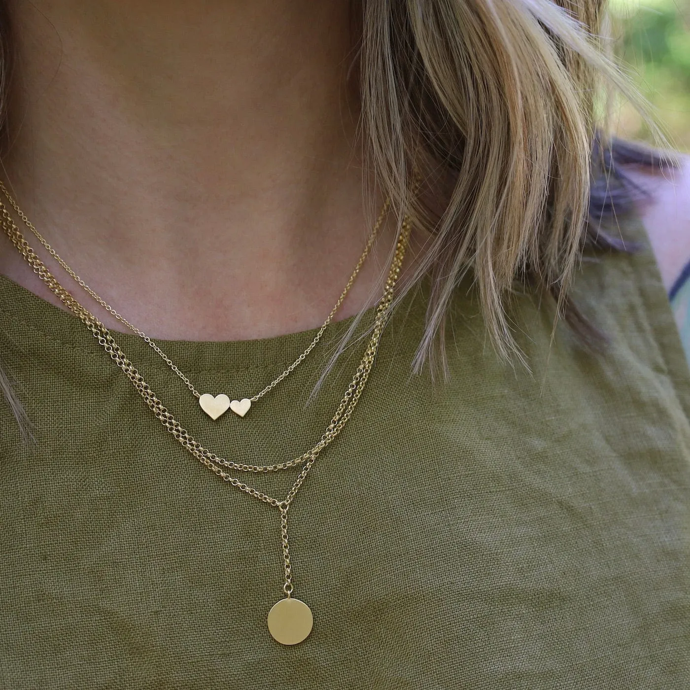 Brushed Vermeil Big & Little Hearts Necklace