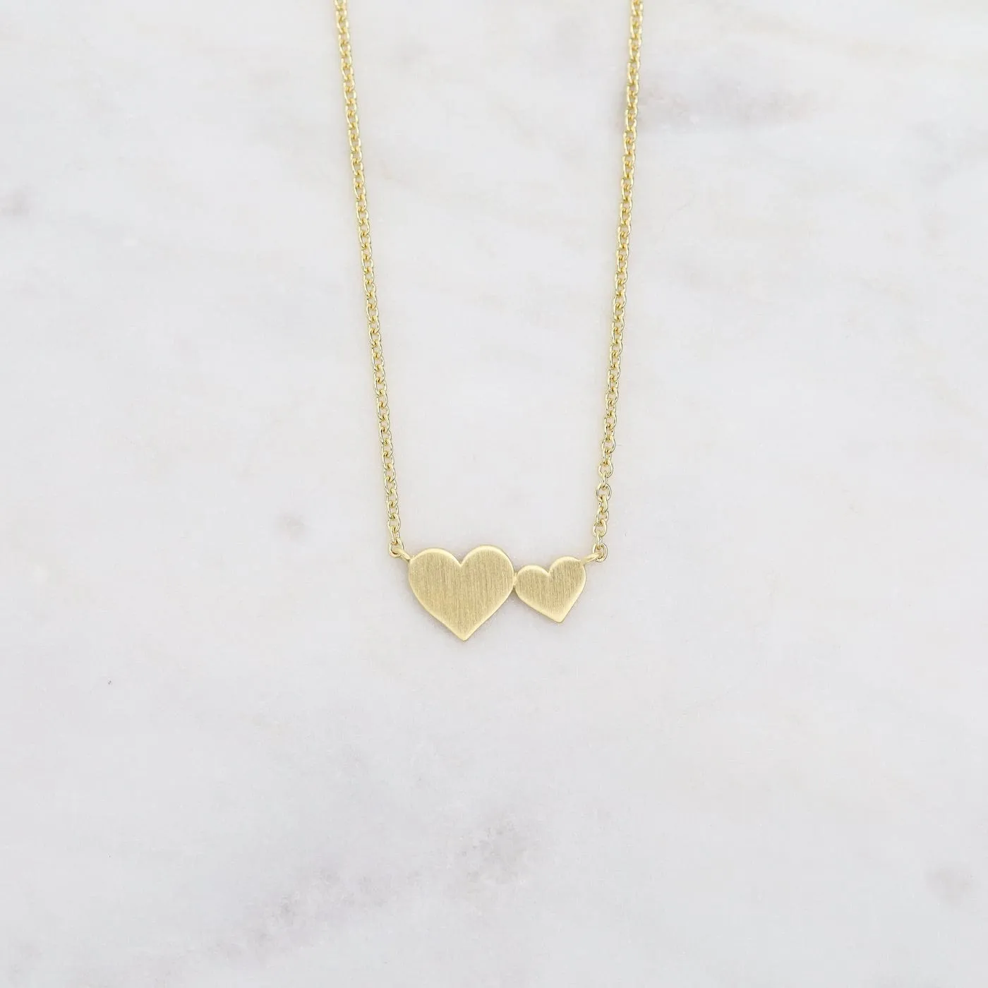 Brushed Vermeil Big & Little Hearts Necklace