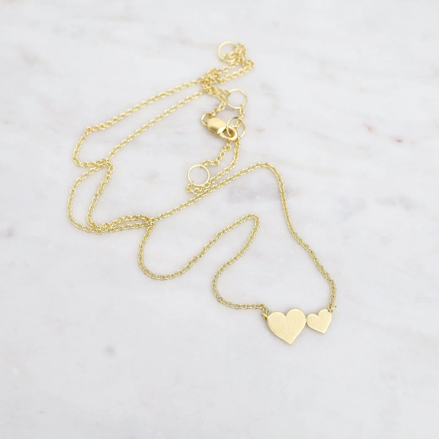 Brushed Vermeil Big & Little Hearts Necklace