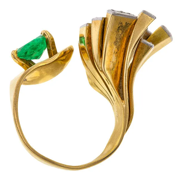 Brutalist Emerald & Diamond Ring