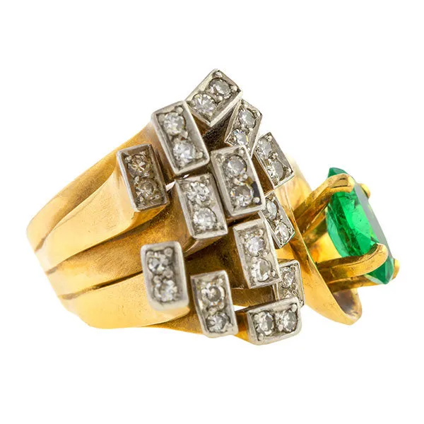 Brutalist Emerald & Diamond Ring