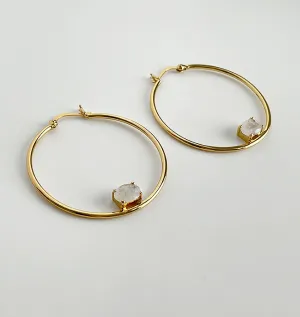 Carli Moonstone Hoop Gold Earrings