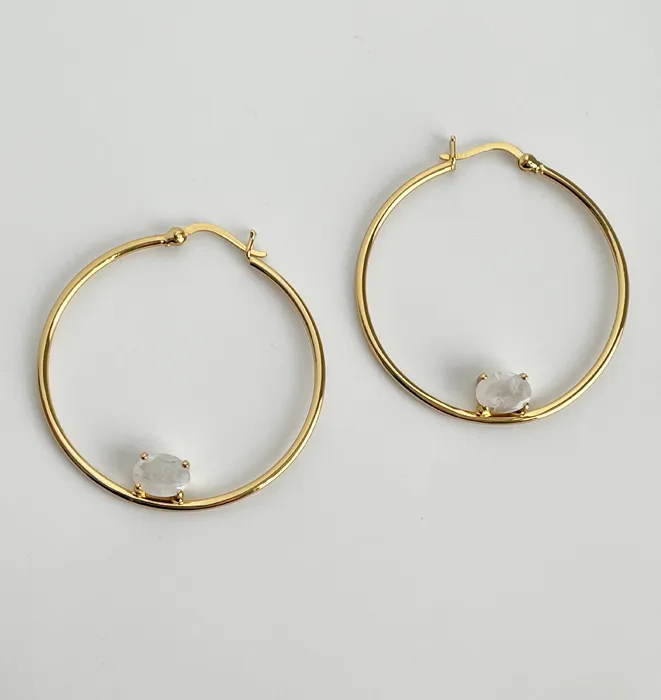 Carli Moonstone Hoop Gold Earrings