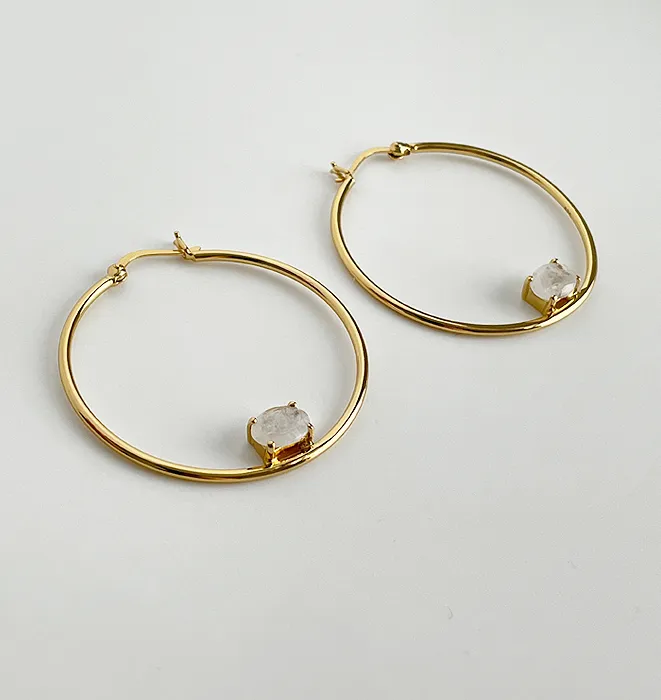 Carli Moonstone Hoop Gold Earrings