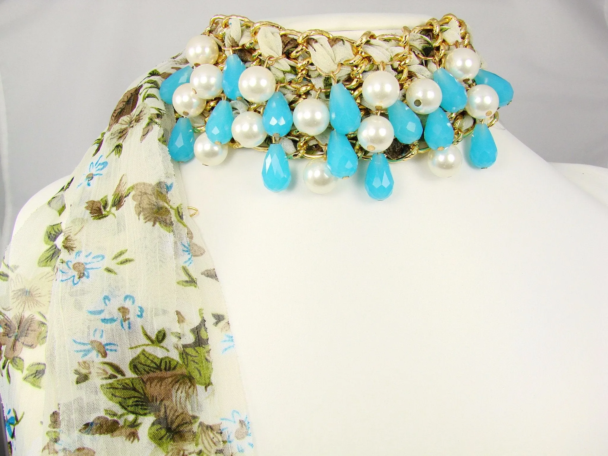 Chunky Choker Necklace Beaded Choker Lace Fabric Flower Choker