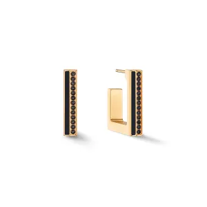 Coeur De Lion Gold and Black Crystal Stripe Square Hoop Earrings