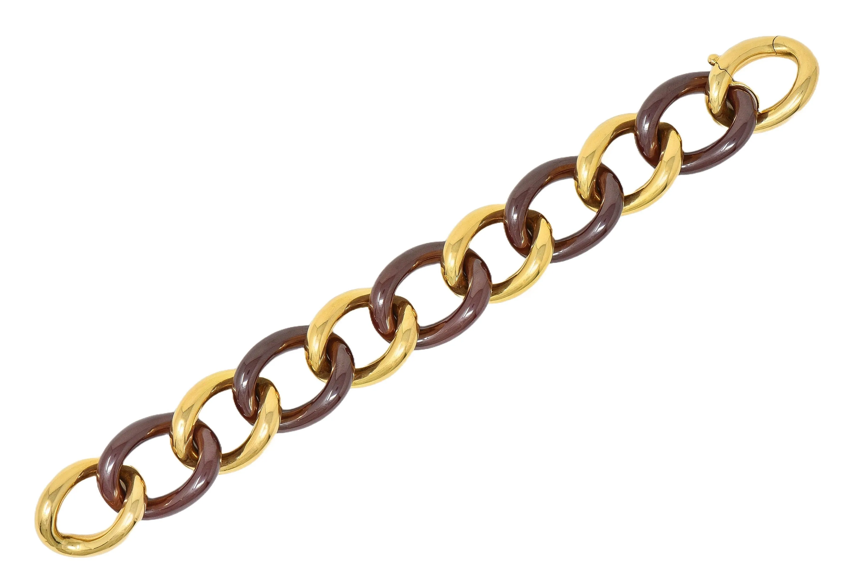 Contemporary 18 Karat Yellow Gold Ceramic Large Curb Link Bracelet