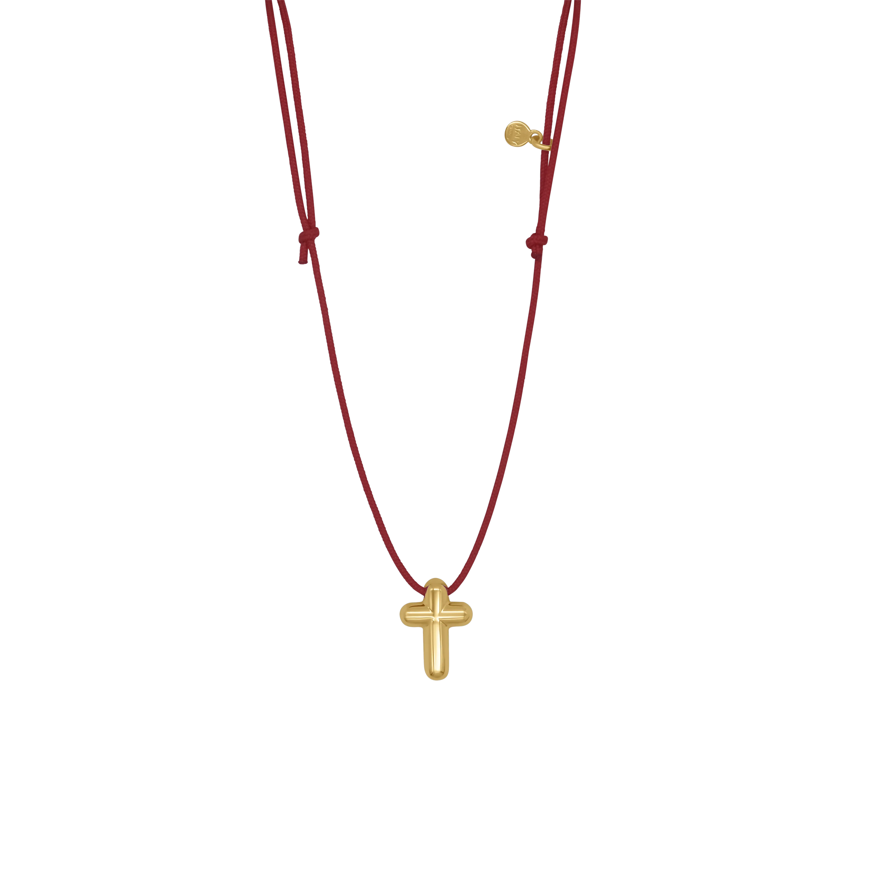 CROSS NECKLACE - RED ROPE AND GOLDEN SILVER