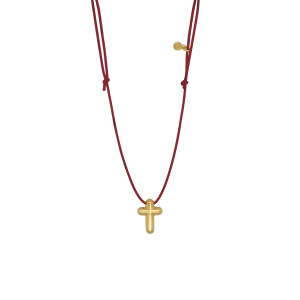 CROSS NECKLACE - RED ROPE AND GOLDEN SILVER