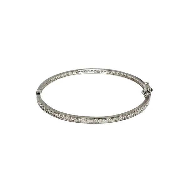 Cubic Zirconia and Rhodium Plated Sterling Bangle