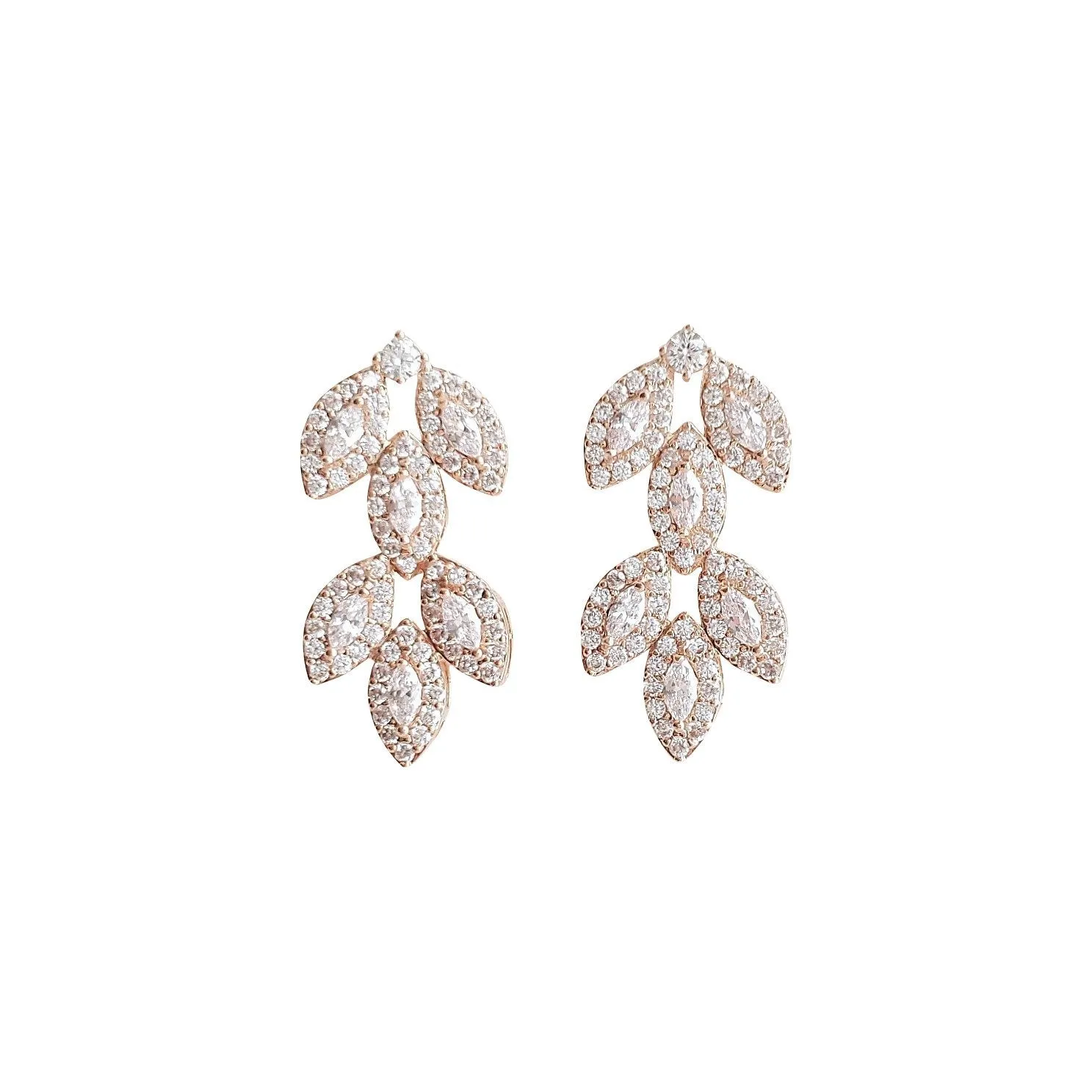 Cubic Zirconia Gold Leaf Stud Earrings- Abby