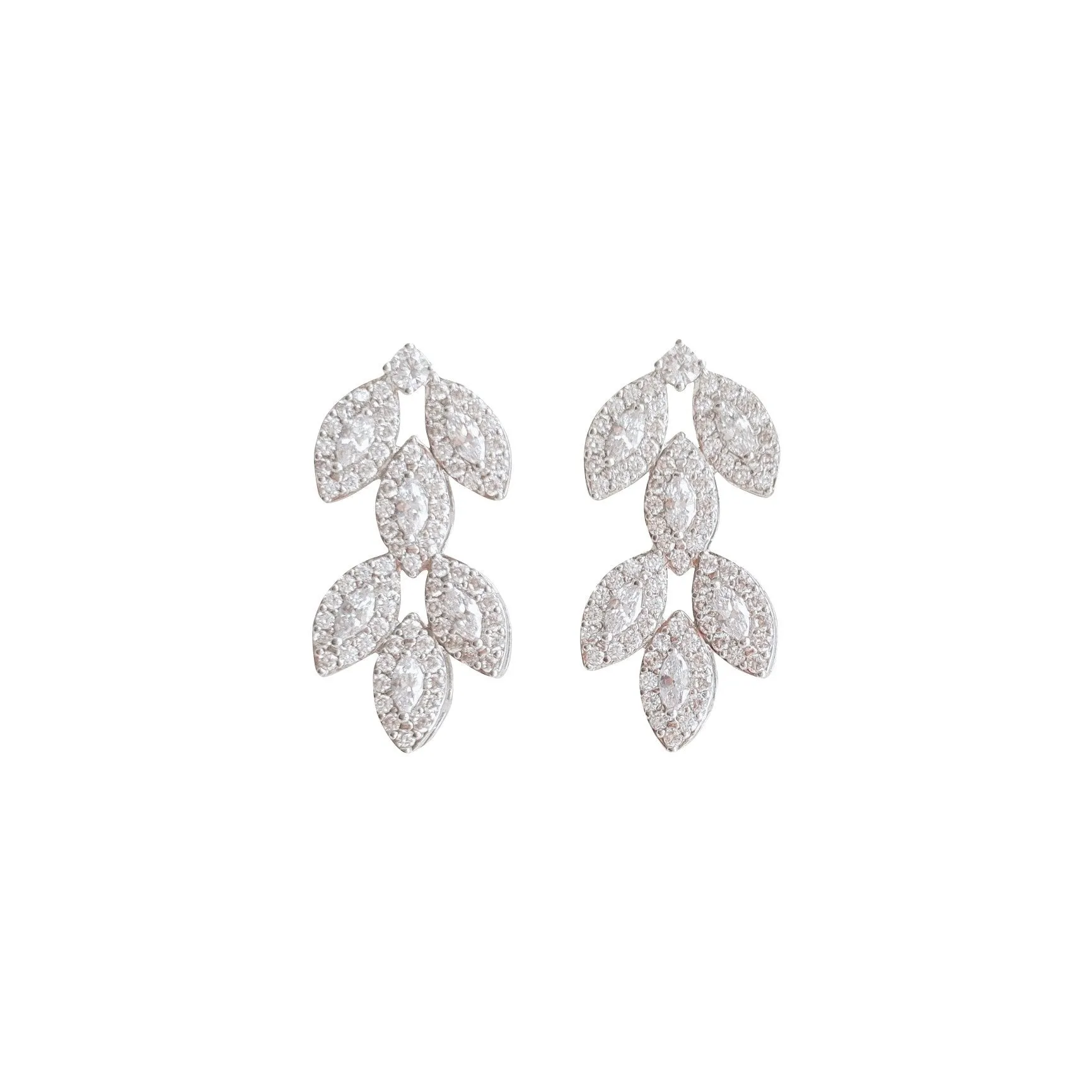 Cubic Zirconia Gold Leaf Stud Earrings- Abby