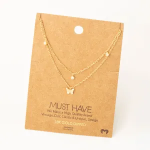 Dainty Layered Chain Link Butterfly Charm Necklace