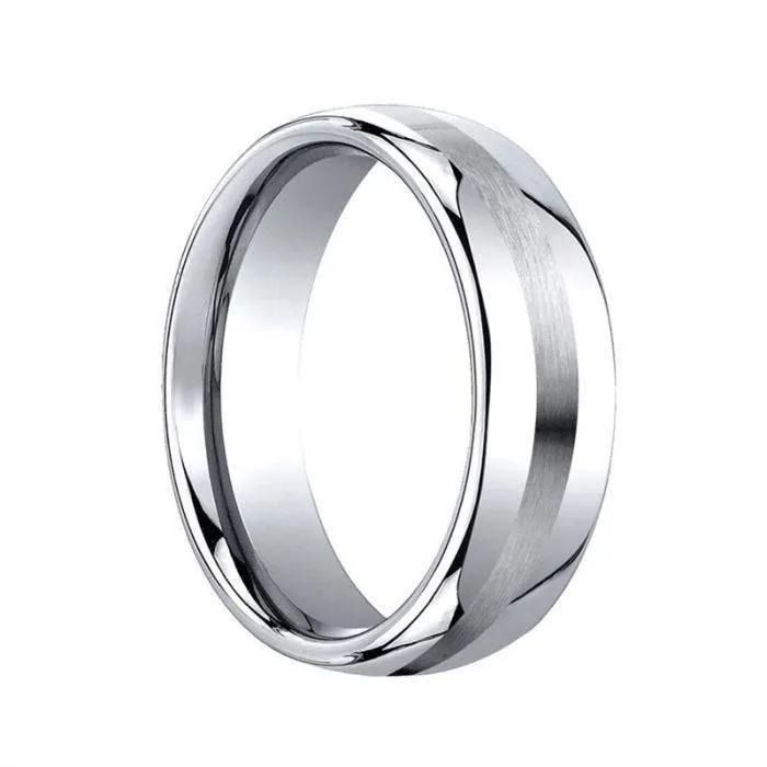 DESTICIUS Benchmark Slightly Domed Cobalt Chrome Wedding Ring with Satin Stripe - 7.5 mm