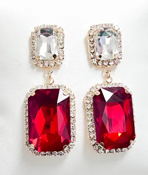 Destiny - Rhinestone Statement Earrings (Red)