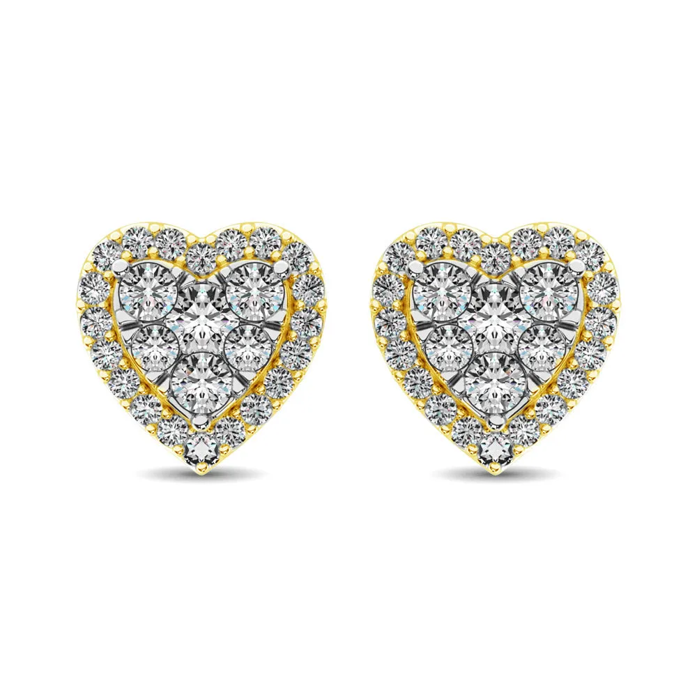 Diamond 3/4 ct tw Heart Earrings  in 14K Yellow Gold