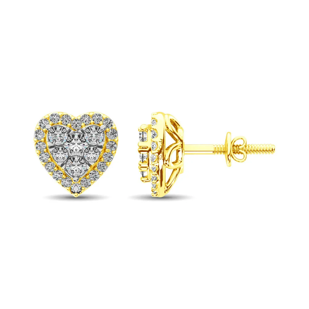 Diamond 3/4 ct tw Heart Earrings  in 14K Yellow Gold