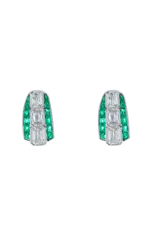 Diamond Emerald Huggie Earrings