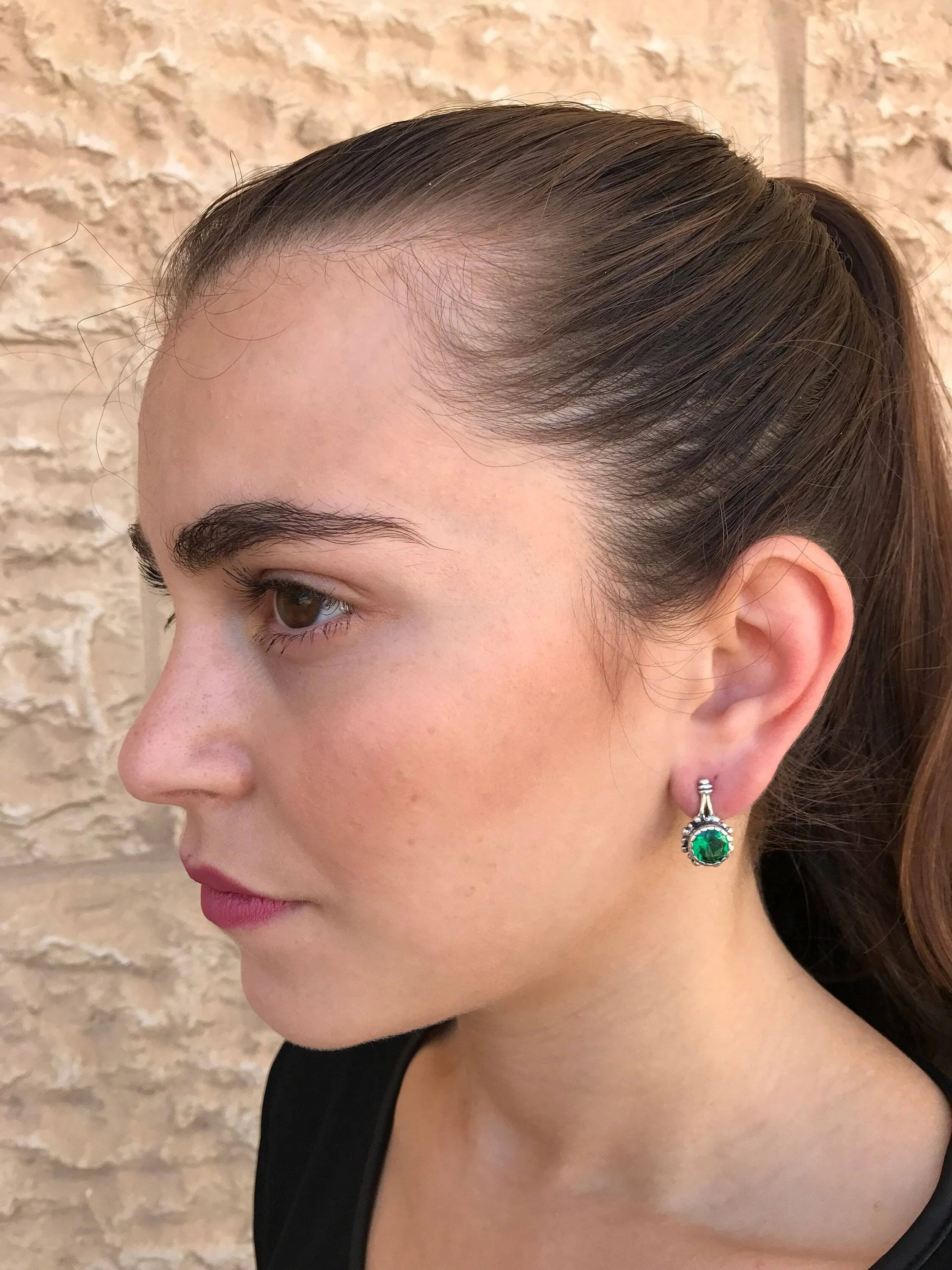 Drop Emerald Earrings - Green Vintage Earrings - Round Emerald Earrings