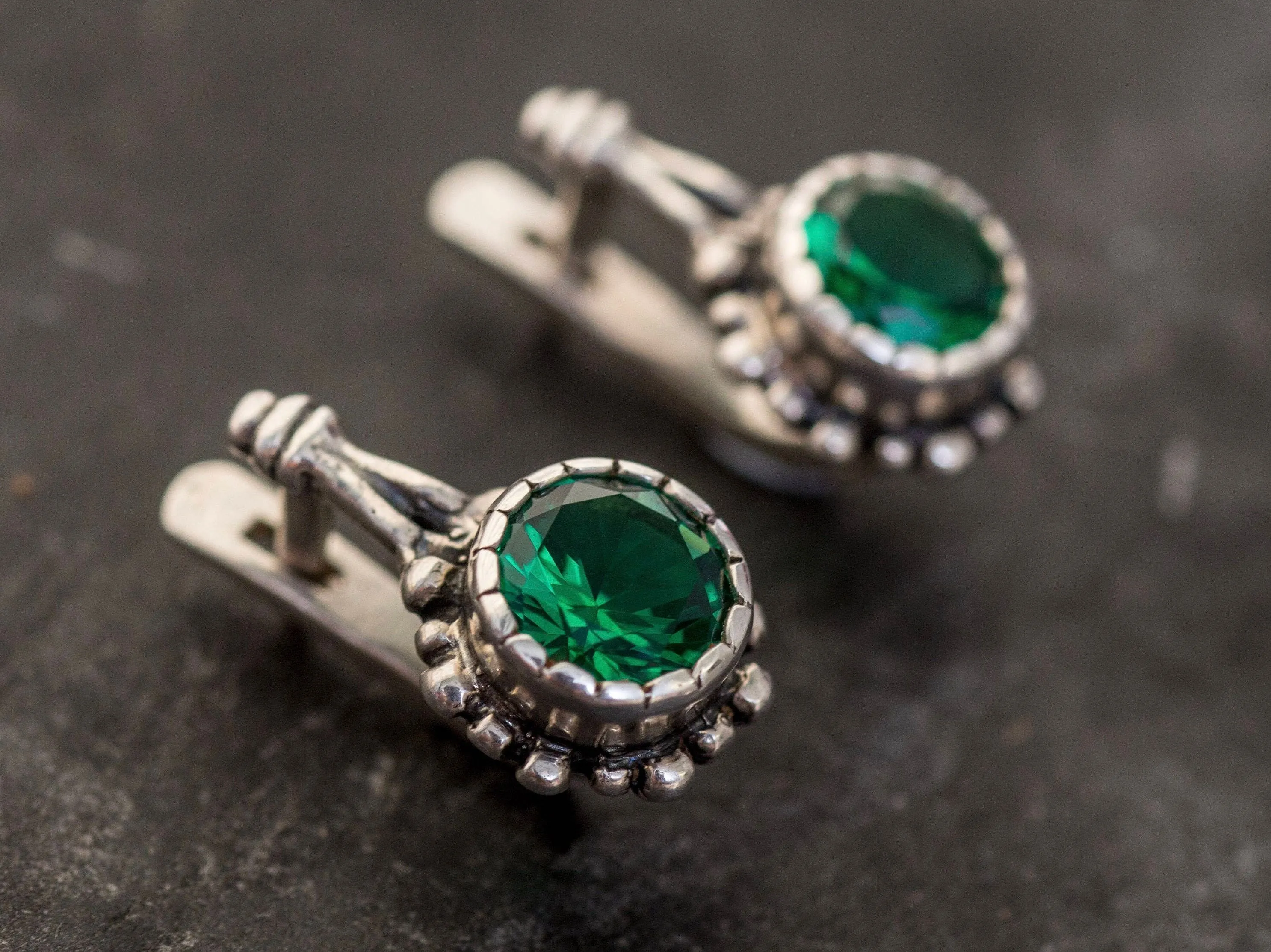 Drop Emerald Earrings - Green Vintage Earrings - Round Emerald Earrings