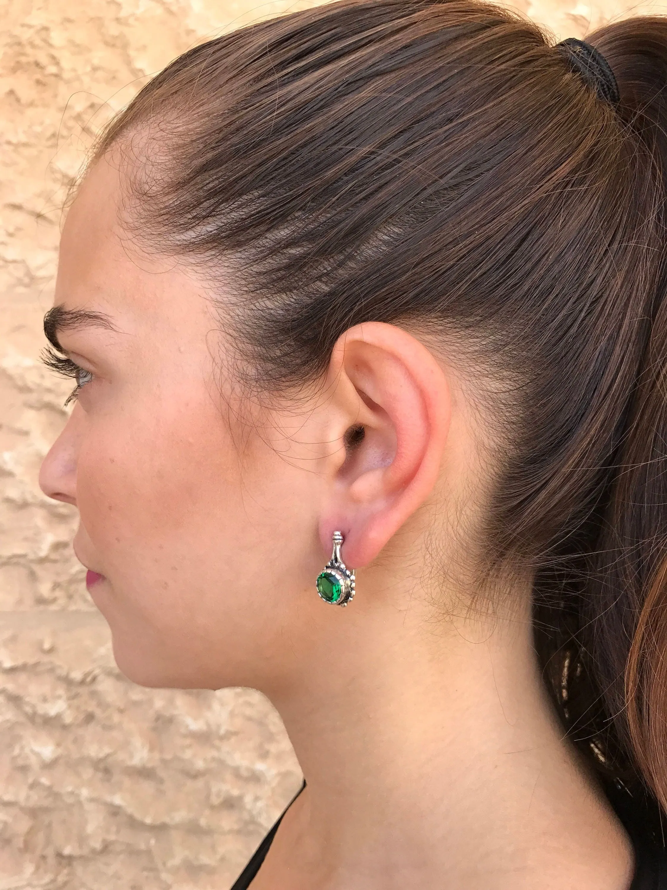 Drop Emerald Earrings - Green Vintage Earrings - Round Emerald Earrings