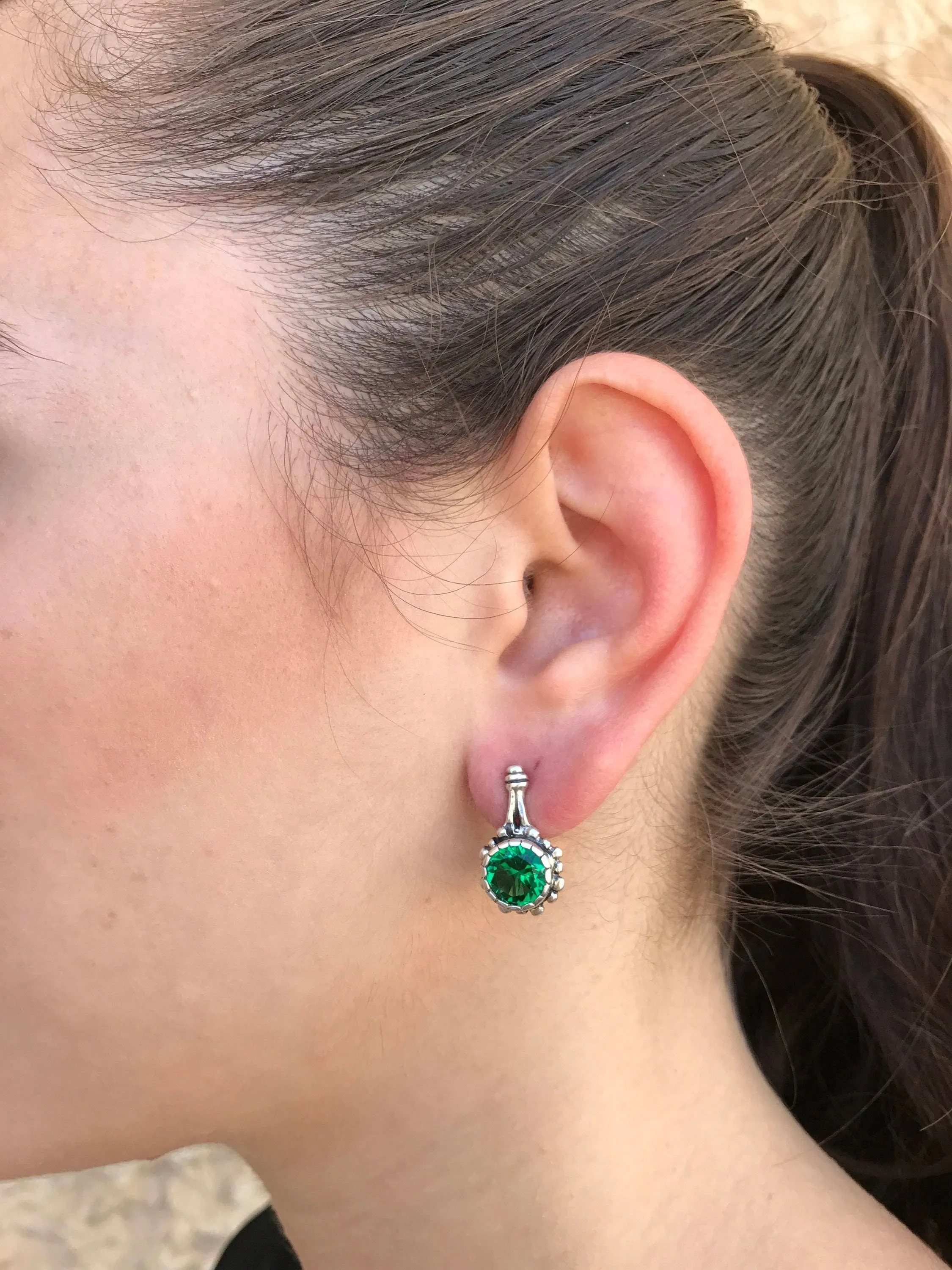 Drop Emerald Earrings - Green Vintage Earrings - Round Emerald Earrings