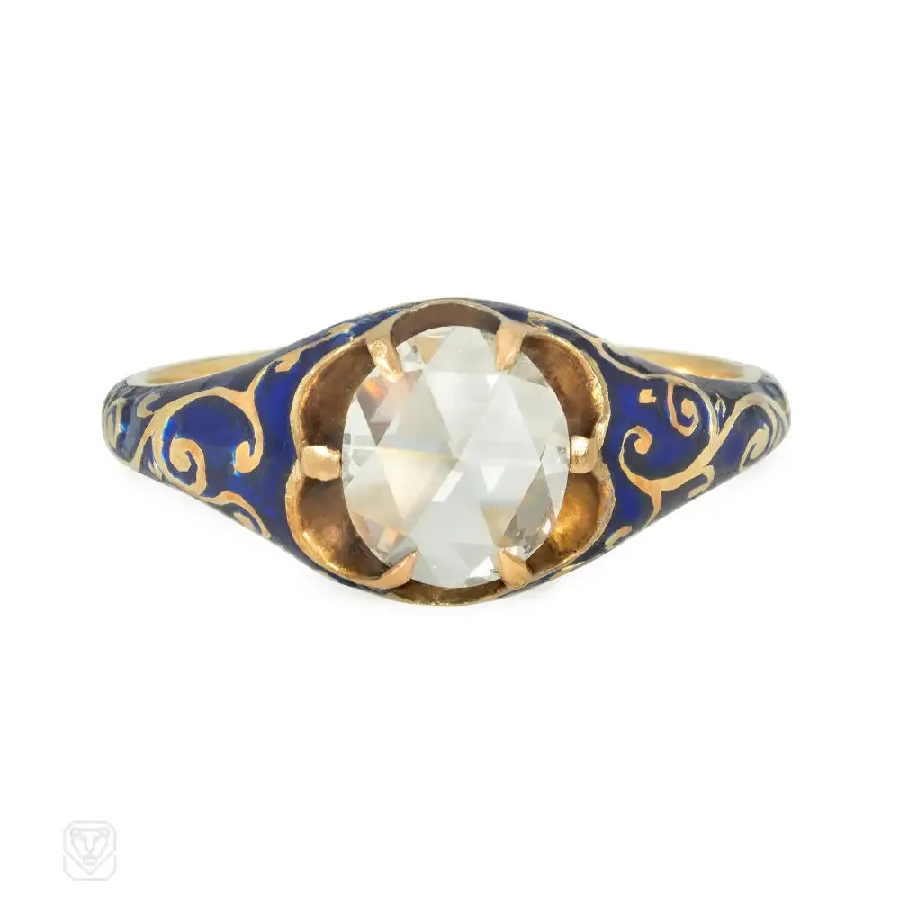 Early Victorian blue enamel and diamond ring